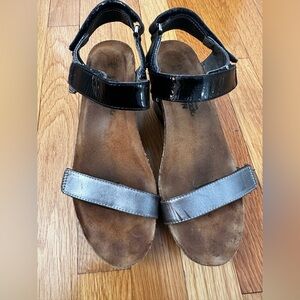 NAOT Miracle Platform Wedge Sandals Black Silver Strappy Slingback Women's Sz 39